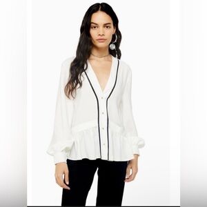 Topshop Ivory Blouse with Dark Accents